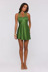 Étoile Club Satin Halter Mini Dress Green