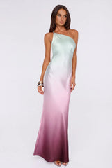 Glowing Spell One Shoulder Satin Maxi Dress Ombre