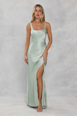 The Evelina Satin Maxi Dress Sage Green