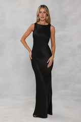The Blaire Backless Satin Maxi Dress Black