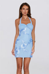 Light Vibes Mesh Halter Mini Dress Blue