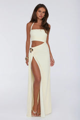 Secret Bloomers Halter Maxi Dress Yellow