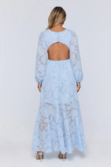 Glow Blossom Long Sleeve Maxi Dress Blue