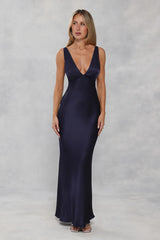 The Isabeau Satin Maxi Dress Navy