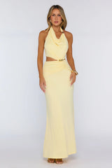 Social Calendar Halter Maxi Dress Yellow