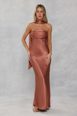The Seraphina Strapless Satin Maxi Dress Bronze