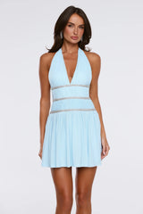 Love This For You Halter Mesh Mini Dress Blue