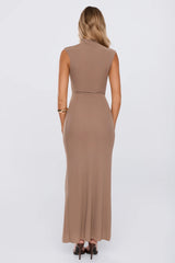 Plus One Mesh Maxi Dress Brown