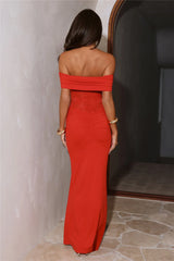 Delicate Glow Lace Off Shoulder Maxi Dress Red