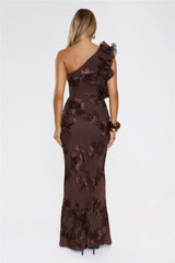 Fleur Flair One Shoulder Maxi Dress Chocolate