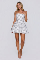 First Served Strapless Polka Dot Mini Dress White