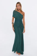 Rose And Moon One Shoulder Mesh Maxi Dress Teal