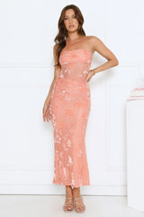 Style Too Good Strapless Mesh Maxi Dress Peach