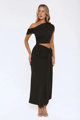 The Mood Piece One Shoulder Maxi Dress Black