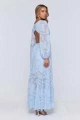 Glow Blossom Long Sleeve Maxi Dress Blue