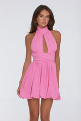 Main Girl Energy Halter Bubble Mini Dress Pink
