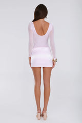 Electric Muse Satin Long Sleeve Mini Dress Pink
