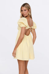 Sun Kissed Style Linen Blend Mini Dress Yellow