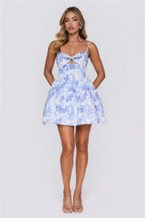 Petals Of Daisies Mini Dress Blue