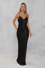 The Flora Satin Maxi Dress Black
