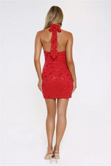 Glow Moment Halter Lace Mini Dress Red