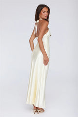 Sleek Halter Neck Cutout Satin Maxi Dress Yellow