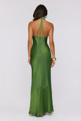 Étoile Club Satin Halter Maxi Dress Green