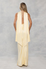 The Vivia Halter Satin Maxi Dress Yellow