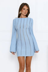 Soleil Society Knit Long Sleeve Mini Dress Blue