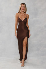 The Sophia Satin Maxi Dress Chocolate Brown