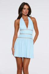Love This For You Halter Mesh Mini Dress Blue