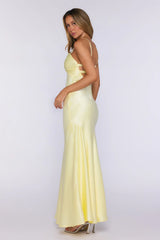 Polished Pretty Satin Cutout Maxi Dress Yellow