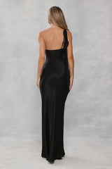 The Zafira One Shoulder Satin Maxi Dress Black