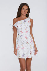 Gentle Expression Off Shoulder Embroidered Mini Dress White