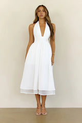 Slow Burn Love Halter Midi Dress White
