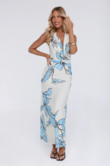 Lucky Darling Halter Mesh Maxi Dress Blue