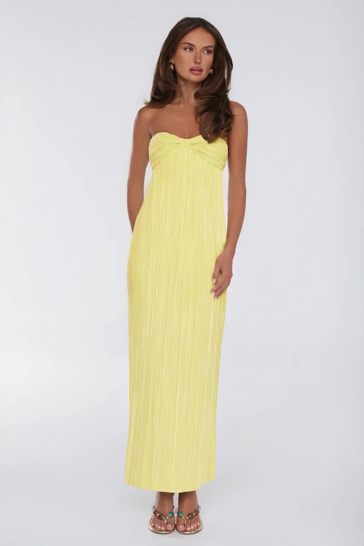 The Pretty Way Plisse Strapless Maxi Dress Yellow