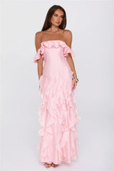 Rooftop Wink Off Shoulder Maxi Dress Pink