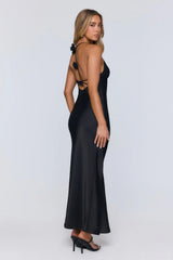 Barely Trying Satin Maxi Dress Black