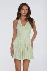 Confetti Hour Halter Mini Dress Sage