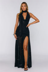 Wildflower Way Knit Sequin Maxi Dress Black