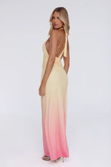 Glow Aesthetic Halter Mesh Maxi Dress Yellow