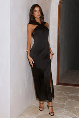 Aurora Evening Satin Maxi Dress Black