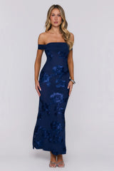 Lush Bloom Embroidered Off Shoulder Maxi Dress Navy