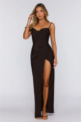 Trendsetter Luxe Satin Maxi Dress Chocolate