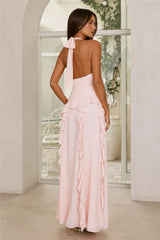 Soft Petal Muse Halter Maxi Dress Pink