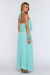 Dreamy Flowy Halter Maxi Dress Light Blue