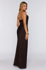 Trendsetter Luxe Satin Maxi Dress Chocolate