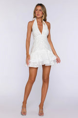 Shimmer Chase Halter Mini Dress White
