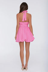 Main Girl Energy Halter Bubble Mini Dress Pink